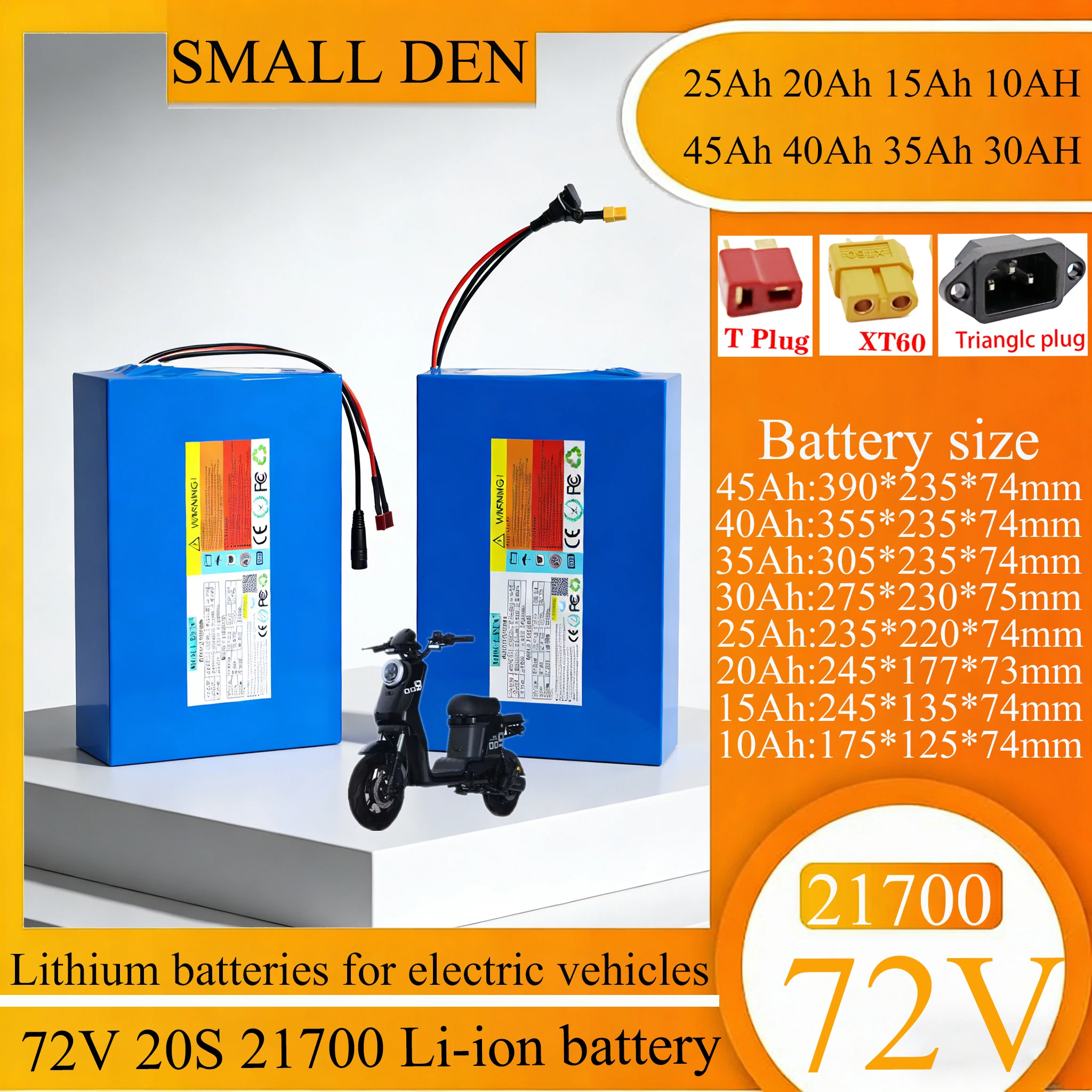 new 72V 45Ah 40Ah 35Ah 30Ah 25Ah 20Ah 15Ah 10Ah 21700 battery pack with built-in independent BMS 3500W high-power battery