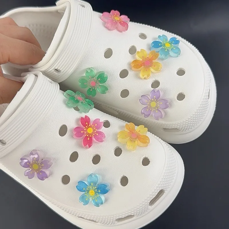 10PCS Fashion Shoe Charms Set Accessories Hole Shoe Buckle Luminous Cherry Blossoms DIY Shoes Decorations image 3
