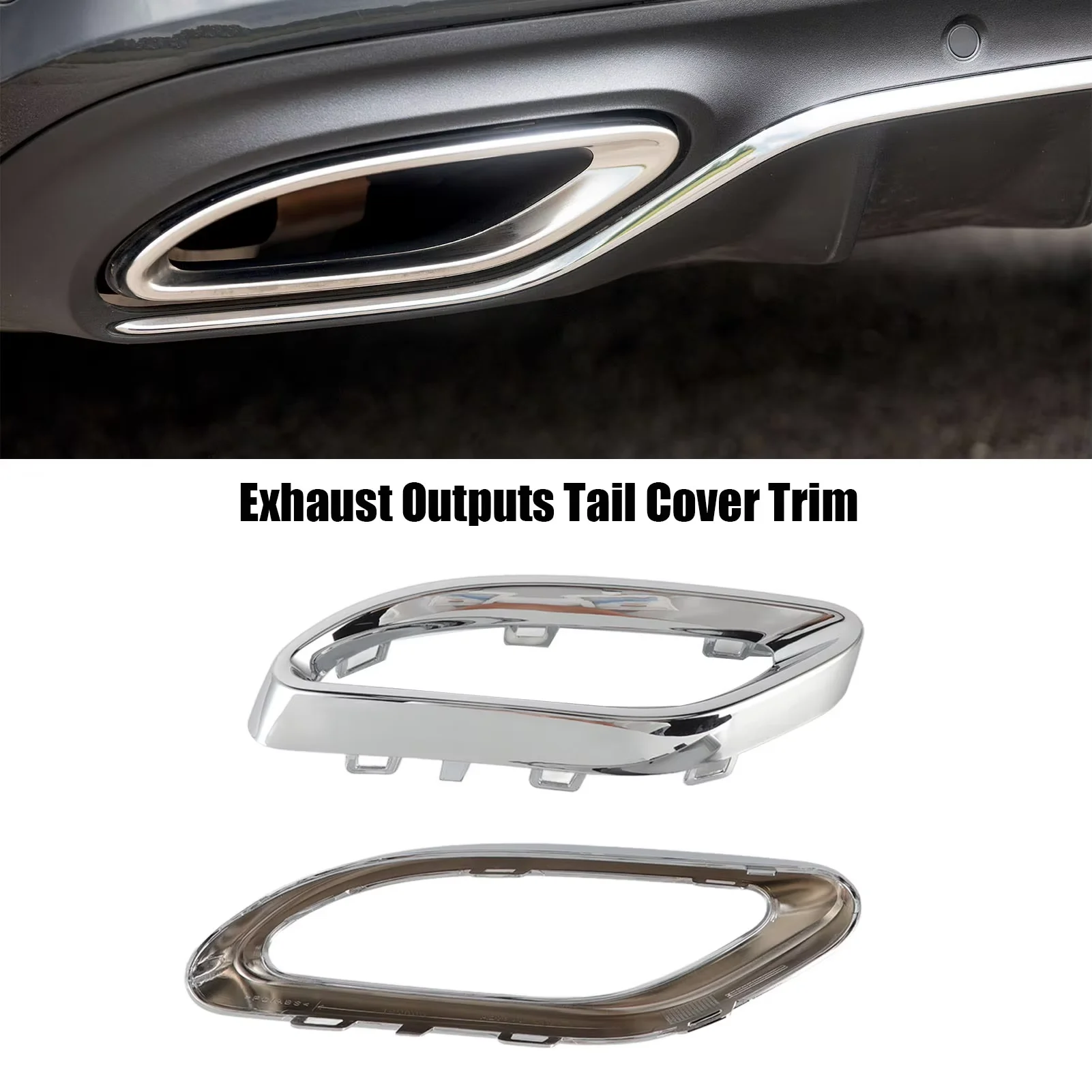 For Mercedes‑Benz W205 W117 W177 W253 2013‑2019 Rear Bumper Exhaust Tip Trim Bezel,  2058852221 Chrome Gloss Black Replace Parts