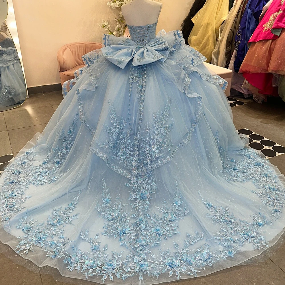 Customized Ruffles Ball Gown Quinceanera Dresses 2026 Sweetheart Lace Appliques vestidos de 15 años Blue Luxury Prom Dress image 2