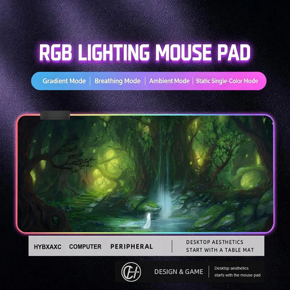 HYBXAXC Magic Forest Tree  Mouse Pads RGB Gaming Mouse Pad Desk Mat HD Gamer Large LED Light XXL