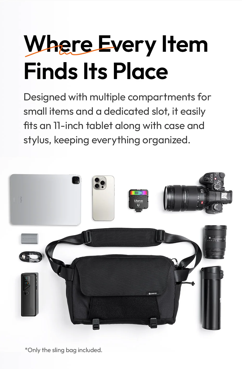 Ulanzi BP11 Umhängetasche mit 9 l Fassungsvermögen, Schultertasche für Sony, Canon, Nikon, Schultertasche für Smartphone, Fotografie, digitale Spiegelreflexkamera – Detail 6