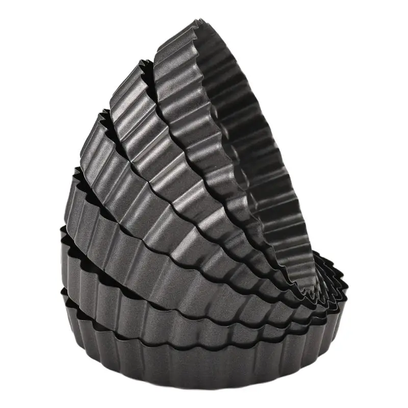 B84B-6 Pack 5 Inch Mini Tart Pans With Removable Bottom Round Nonstick Quiche Pan, Heavy Duty Fluted Side Pie Tart Molds