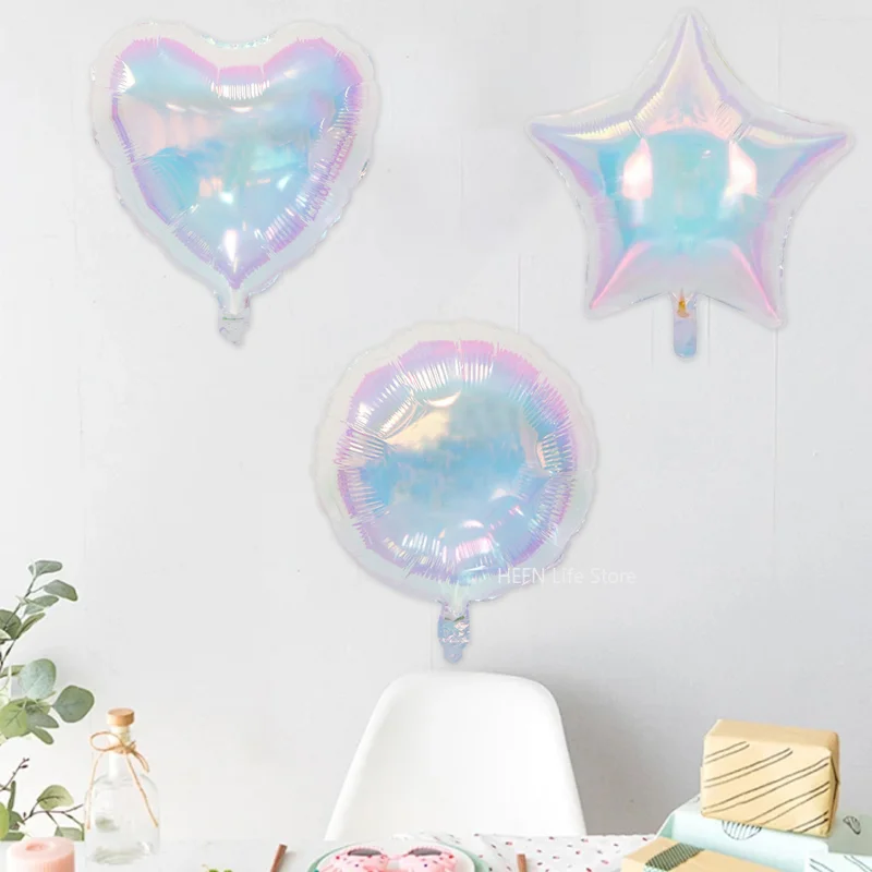 Iridescent Party Decor, Star Round Heart Foil Balloons, Laser Butterfly Balloon for Wedding, Birthday Party Decorations