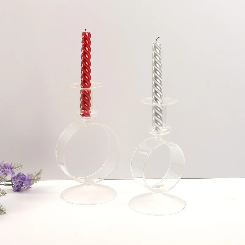 Creative and simple glass candlestick ornament, home restaurant desktop decoration European retro pattern turning edge