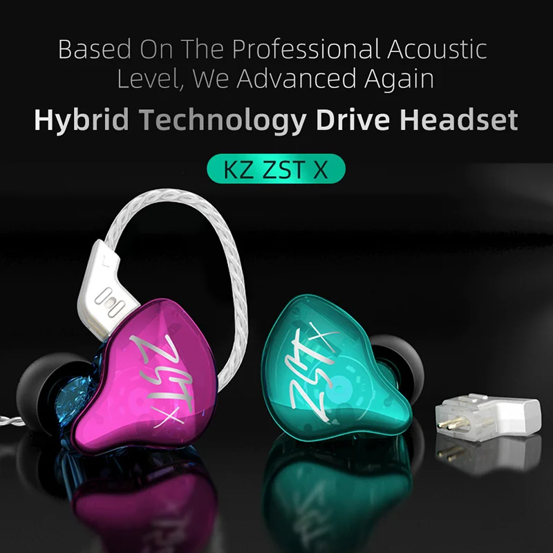 KZ ZST X 1BA+1DD 하이브리드 유닛 인이어 이어폰 HIFI 베이스 스포츠 DJ 이어버드 헤드셋 (은도금 케이블 포함) KZ ZSTX ZSN