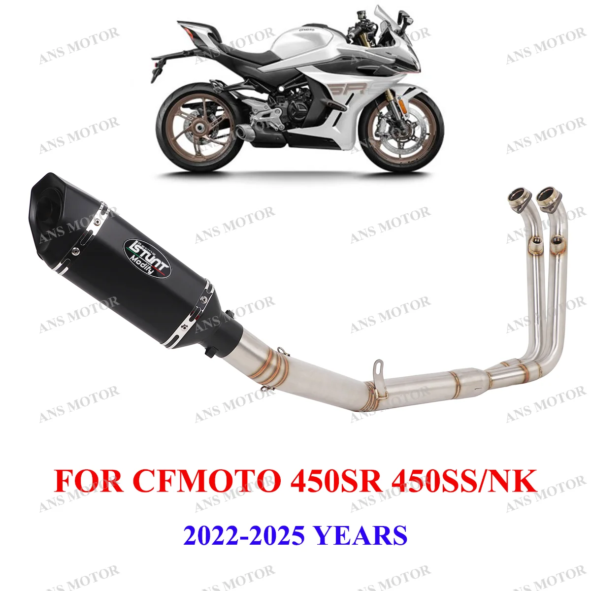 Slip On Escape For CFMOTO 450SR 450SS 450NK 2022 -2025 Motorcycle Exhaust Full System Stainless 450SS Exhaust Black Tail Pipe