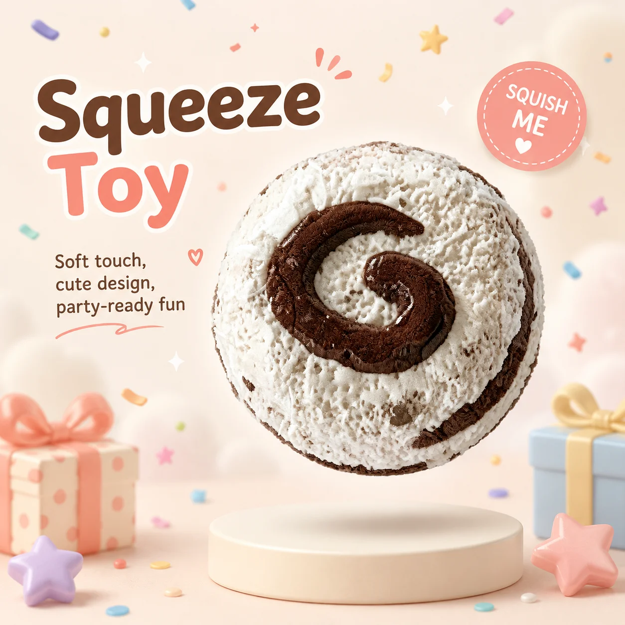 Food Grade Simulation Chocolate Swirl Cream Cake Squishy Toy Slow Rebound Fidget Squeeze Toy Stress Relief Dessert Shaped Sensor