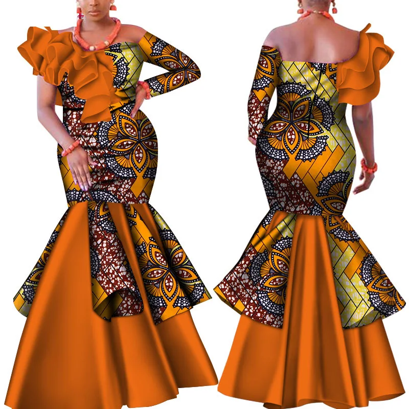 Mermaid Chic Woman Evening Dress Formal Gown Ruched Neck Night Dresses Robe De Bal Customized Bridal Gowns Vestido African Cloth