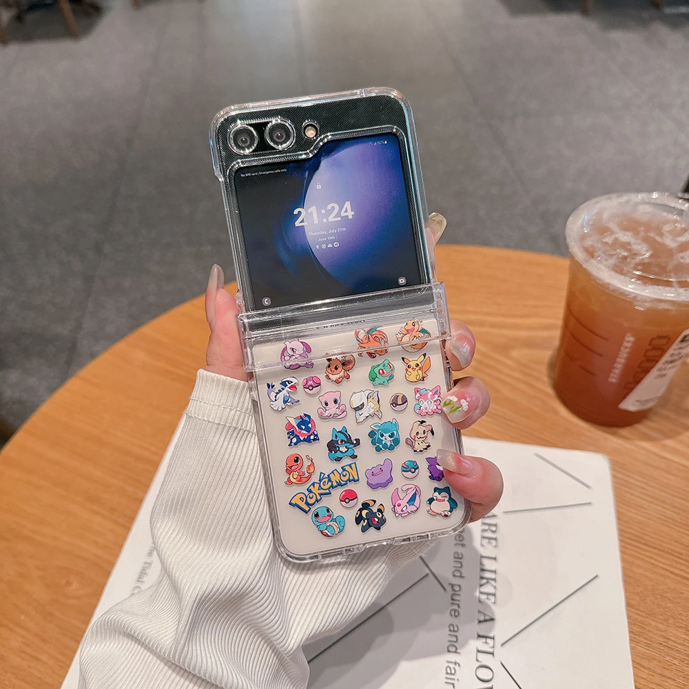 Japan Anime Pocket Monsters Pokemon Handyhülle für Samsung Galaxy Z Flip 7 Harte PC-Rückabdeckung für Z Flip 6 5 4 Hülle mit Trageschlaufe