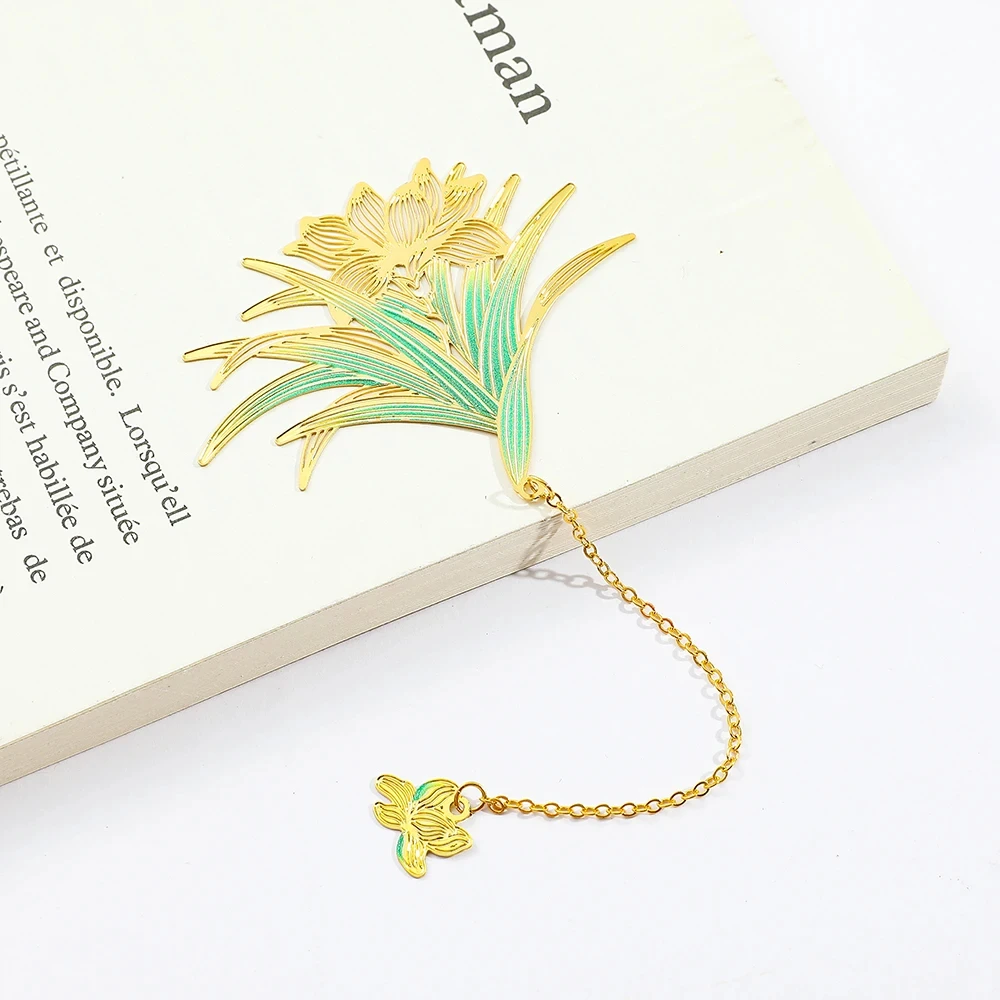 Plum Orchid Bamboo and Chrysanthemum Metal Bookmark Aesthetic Art Stationery Gift Student Reading Mark Book Accessories New