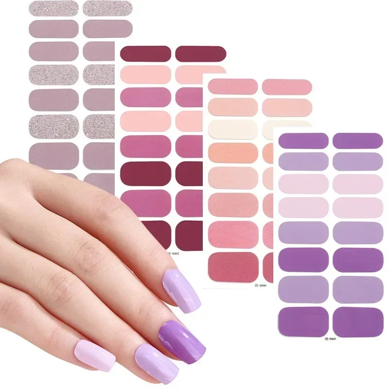 1Sheet Semi-Cured Gel Nail Strips Patch Sliders Adhesive Waterproof Long Lasting Full Cover Gel Nail Stcikers UV Lamp Need