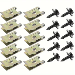 40pcs Car Screw Base U Clip Car Modification Fastener Metal Fender Bumper Protection Clip Interior Accessories Automobile Fasten