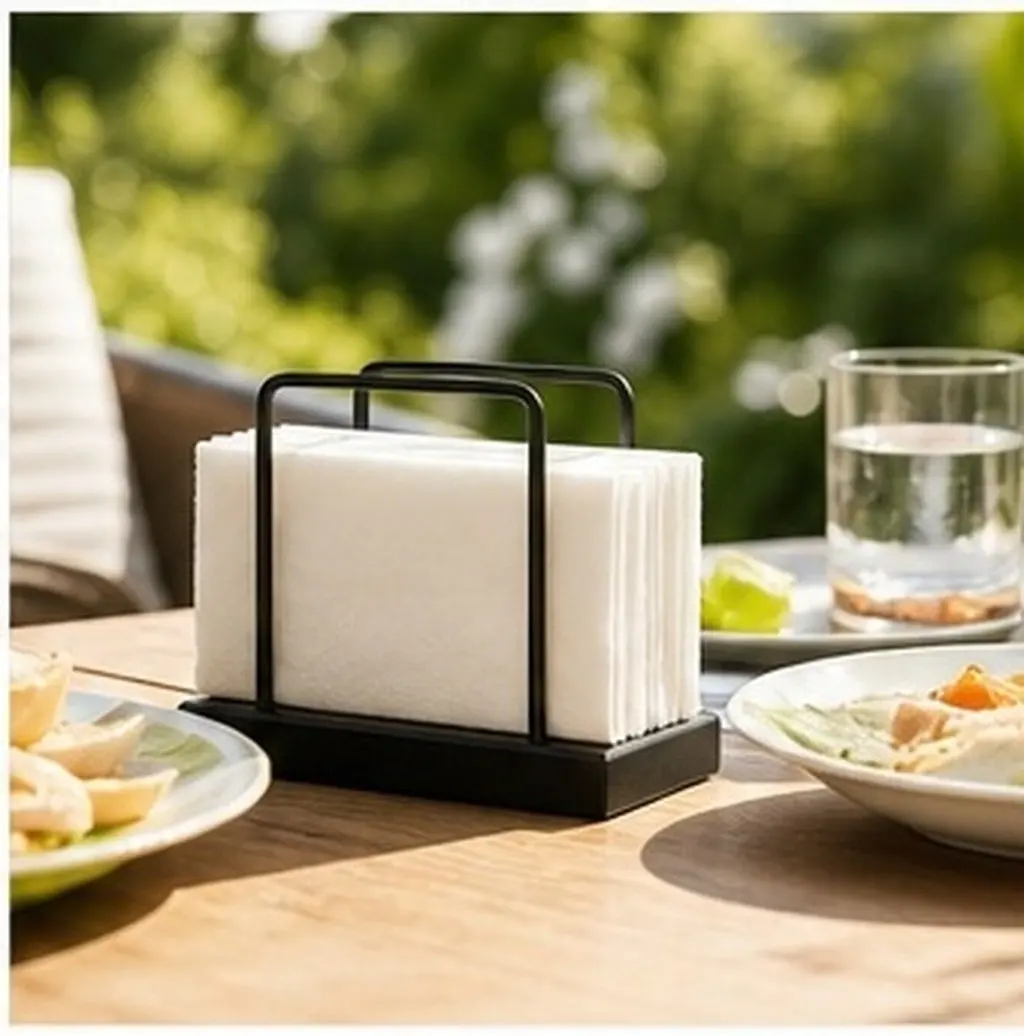 2Pcs Desktop Napkin Holder Sleek Wooden Base Weighted Metal Stand Paper Tissue Dispenser for Dining Table Kitchen Counter