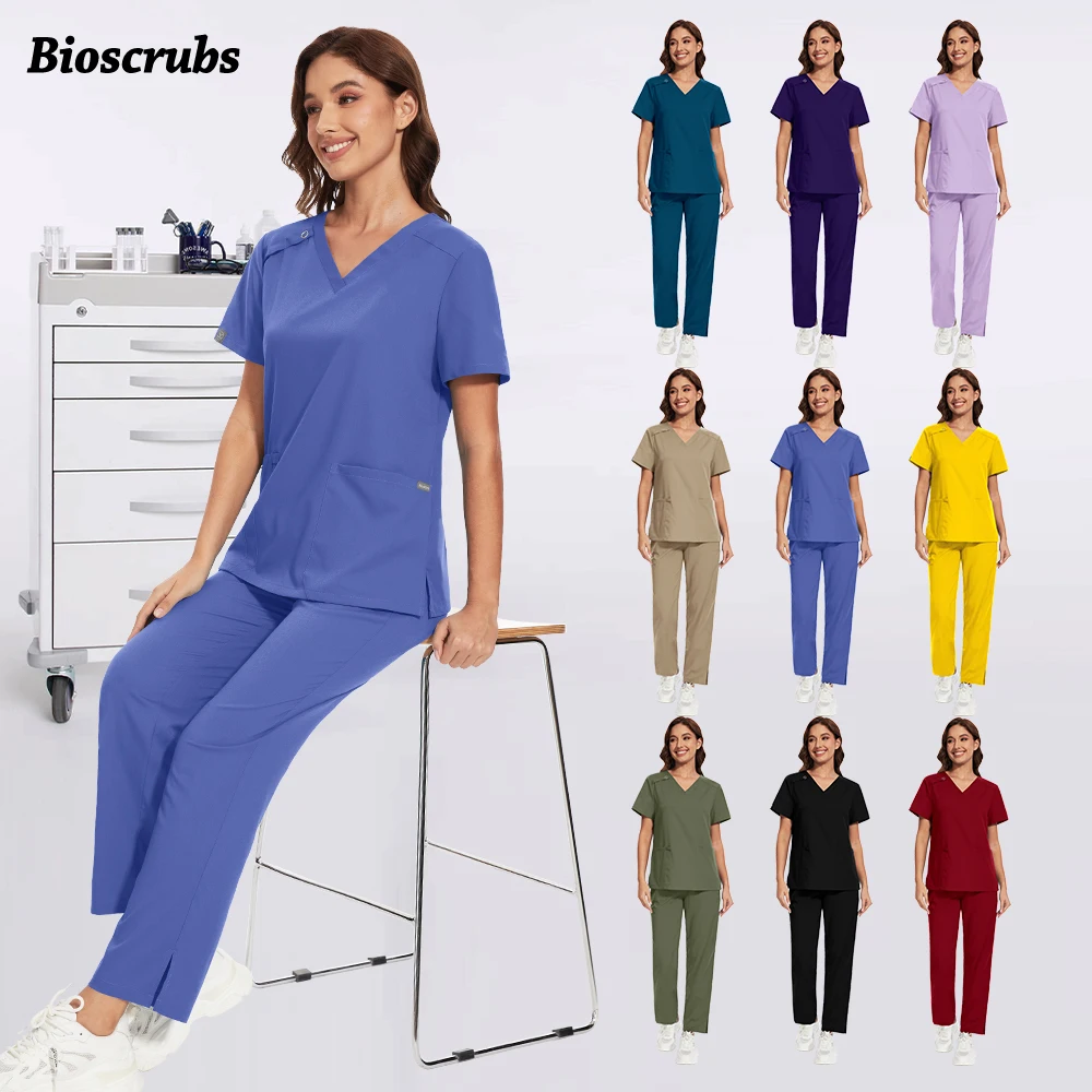 ผู้หญิงหลากสีชุดคุณภาพสูงศัลยกรรมทางการแพทย์ชุด Pet Shop เสื้อผ้าทํางานหมอชุดขัด Unisex พยาบาลกระเป๋า Top + กางเกง