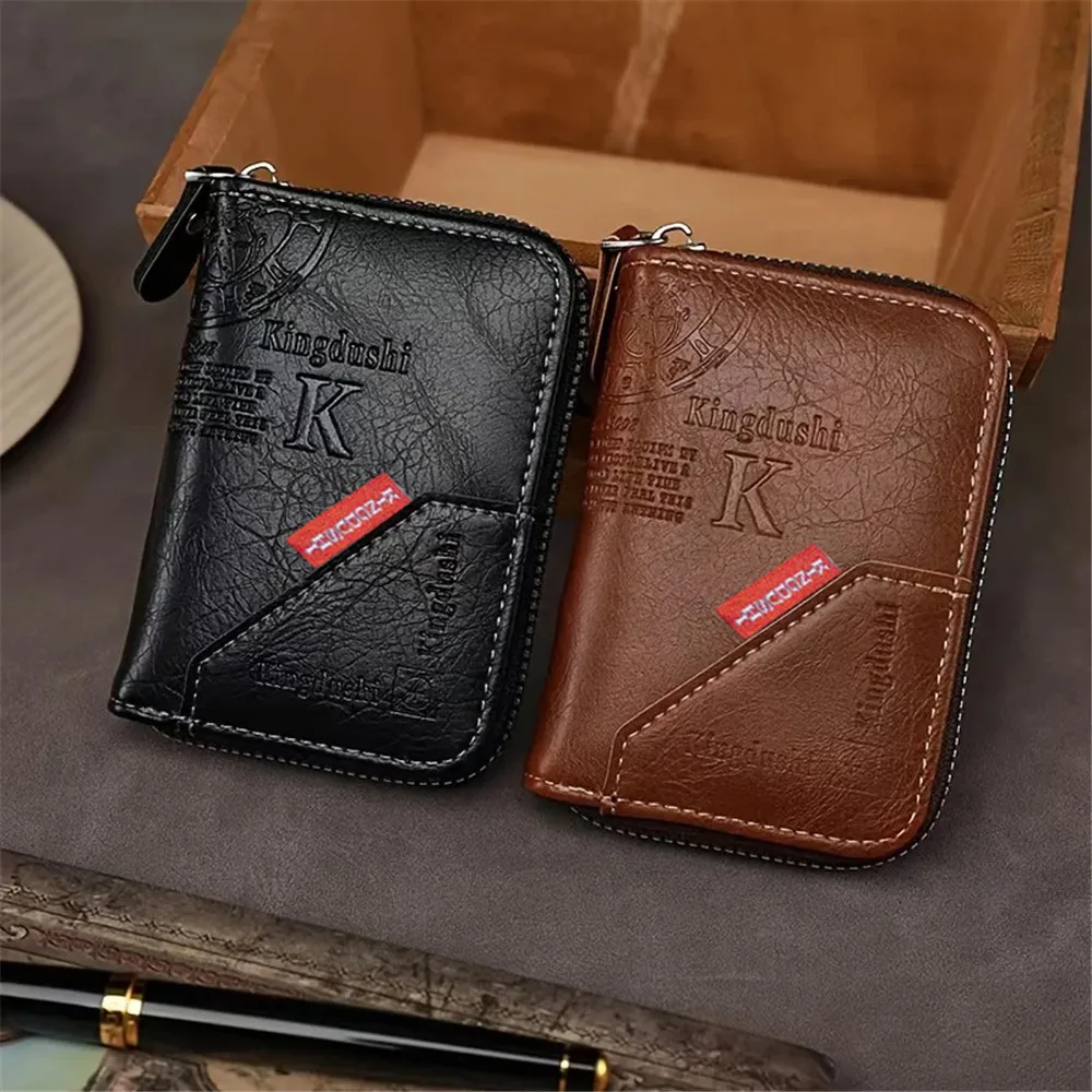 Vintage PU-Leder Slim Wallet - Reißverschluss RFID-Blockierung 11-Fach Kartenhalter Klassische Unisex-Geldbörse für Tägliches Pendeln Kartenorganizer – Detail 6