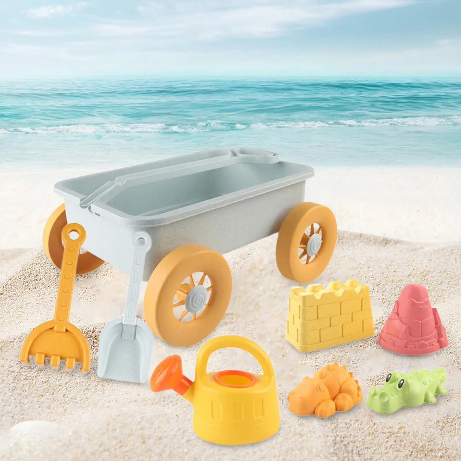 

8Pcs Sand Castle Beach Toys Summer Activities Montessori Early Educational Sand Trolley for Child Kids Backyard Preschool Garden