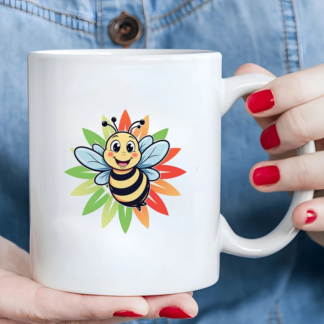 

Cartoon Bee Illustration 11OZ Mug Kids Cold & Hot Drink Cup Christmas Gift Family Office Cup Vibrant Colorful Art Mug
