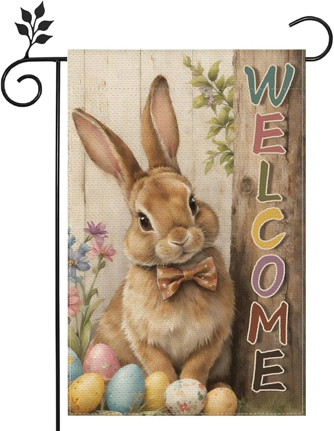 Welcome Easter Cute Bunny Eggs Garden Flag 12x18 inches Double-sided Burlap Outdoor Home Garden Lawn Farm Seasonal Spring Su jjp