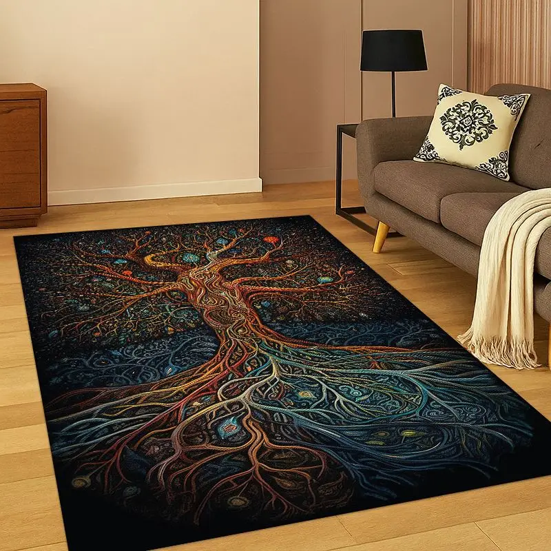 Tree of Life Nordic Mythology Yggdrasil Nature Cartoon Carpet Rug for Bedroom Living Room Sofa Doormat Home Decor,Non-slip