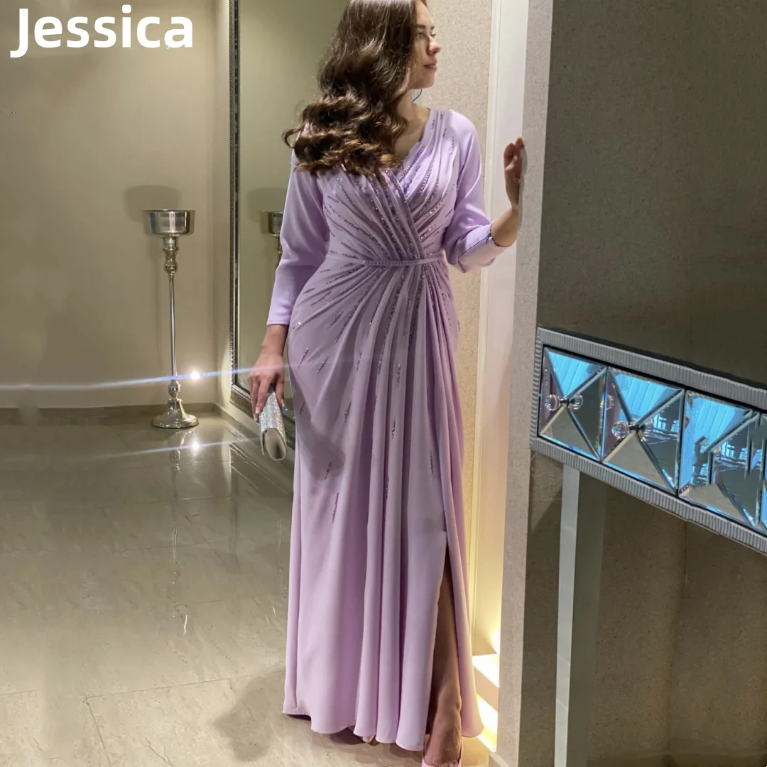 Jessica Roxo Mangas Compridas Prom Dress Lantejoulas Vestidos De Noite De Casamento Elegante Senhora Vestidos De Festa De Jantar فساتين سهرة