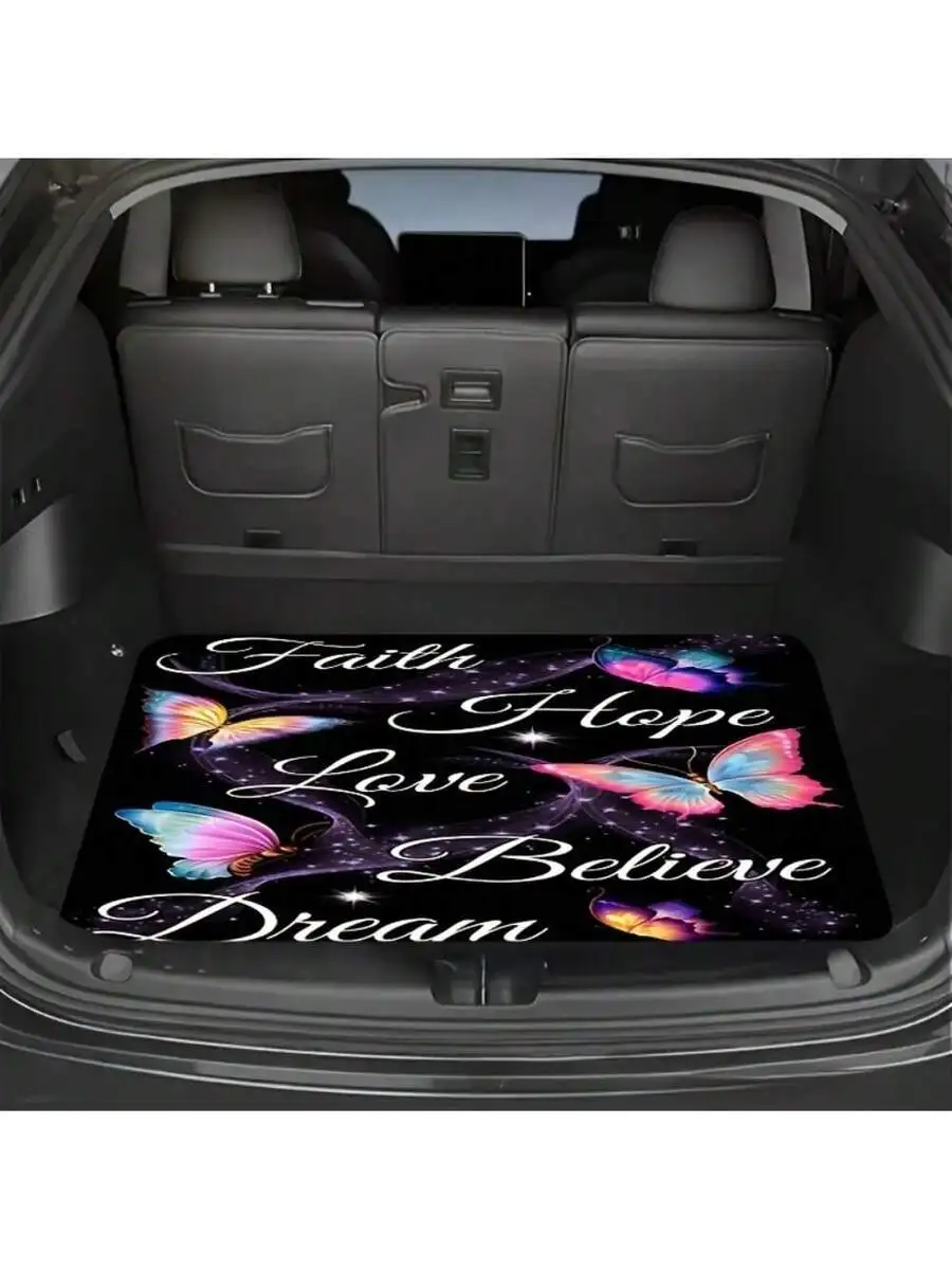 

Car Trunk Mat Butterfly Print Faith Hope Love Believe Dream Bohemian Style Crystal Velvet