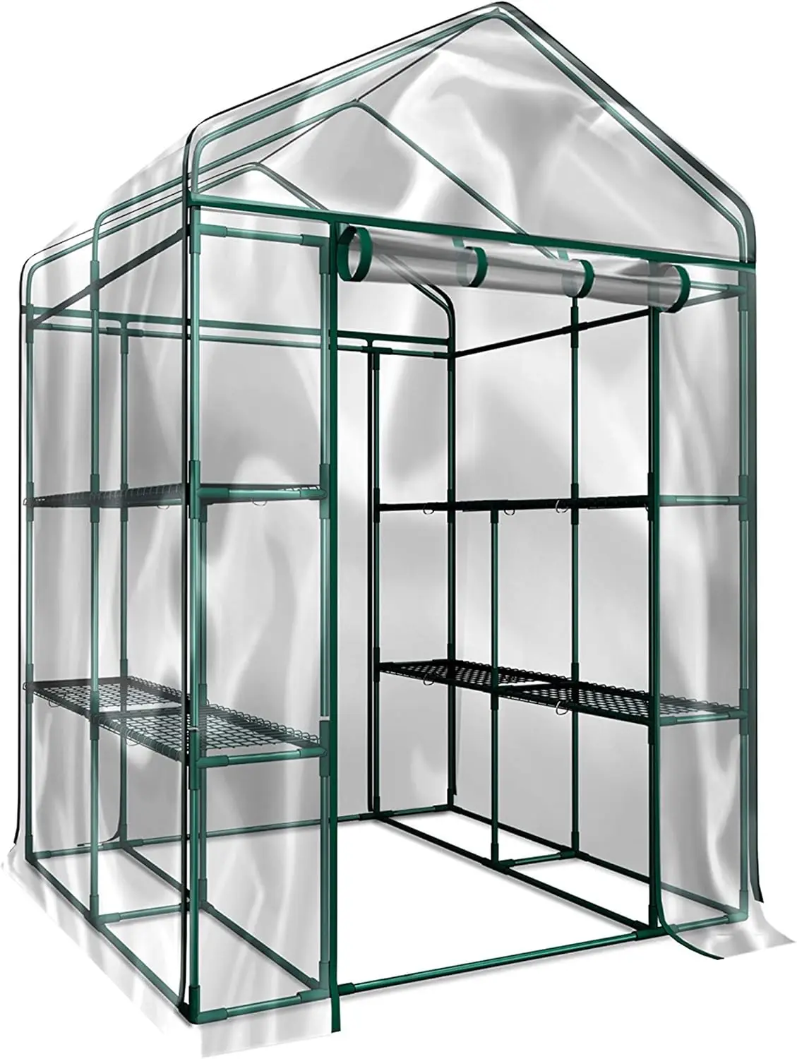 

Walk in Greenhouse with 8 Sturdy Shelves and PVC Cover for Indoor or Outdoor Use - 56 x 56 x 76-Inch Green House