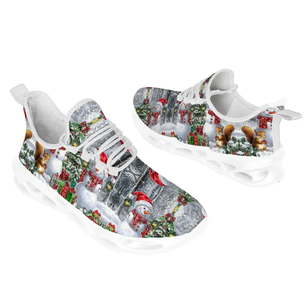 

Кроссовки для бега на мягкой подошве, мужские повседневные рождественские кроссовки со снеговиком и елкой, зимняя спортивная обувь с лесным принтом, дышащие женские кроссовки