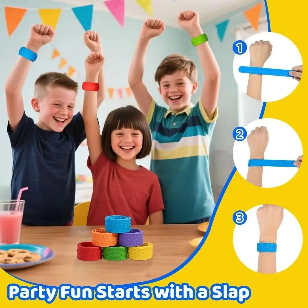 6pcs Hands Clap Circle Silicone Slap Bracelets Wearable Design Patted Bracelets Sensory Textured Wristbands Colorful Surface