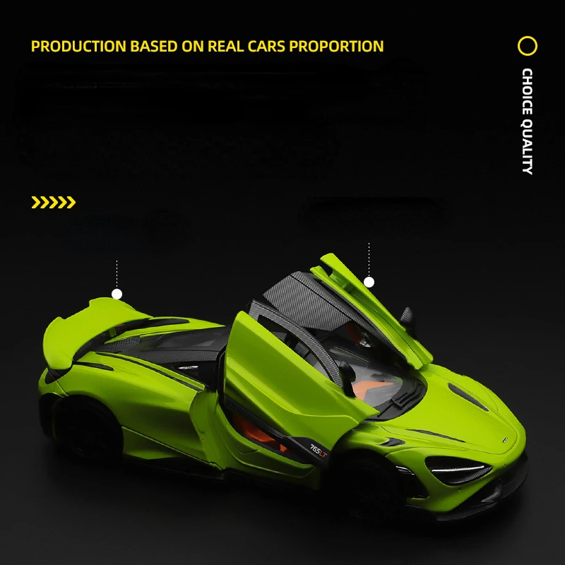 1:24 McLaren 765LT Supercar Alloy Model Car Toy Diecasts Metal Casting Sound and Light Car Toys For Children Vehicle F540