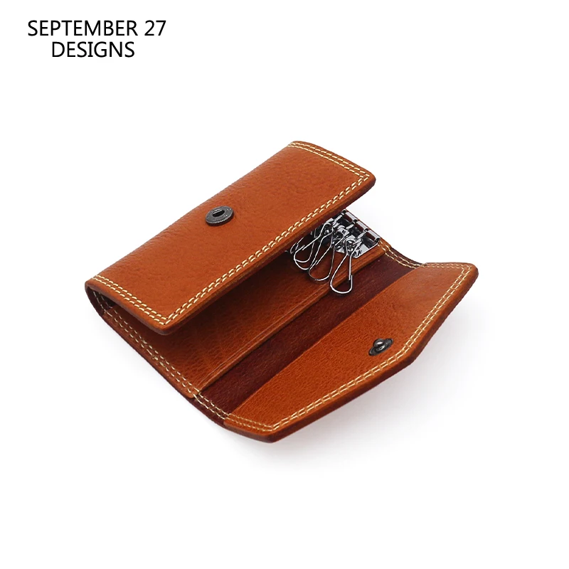Key Bag Genuine Leather Retro Storage Key Purses Vintage Housekeeper Keychain Cowhide Credit Card Wallets