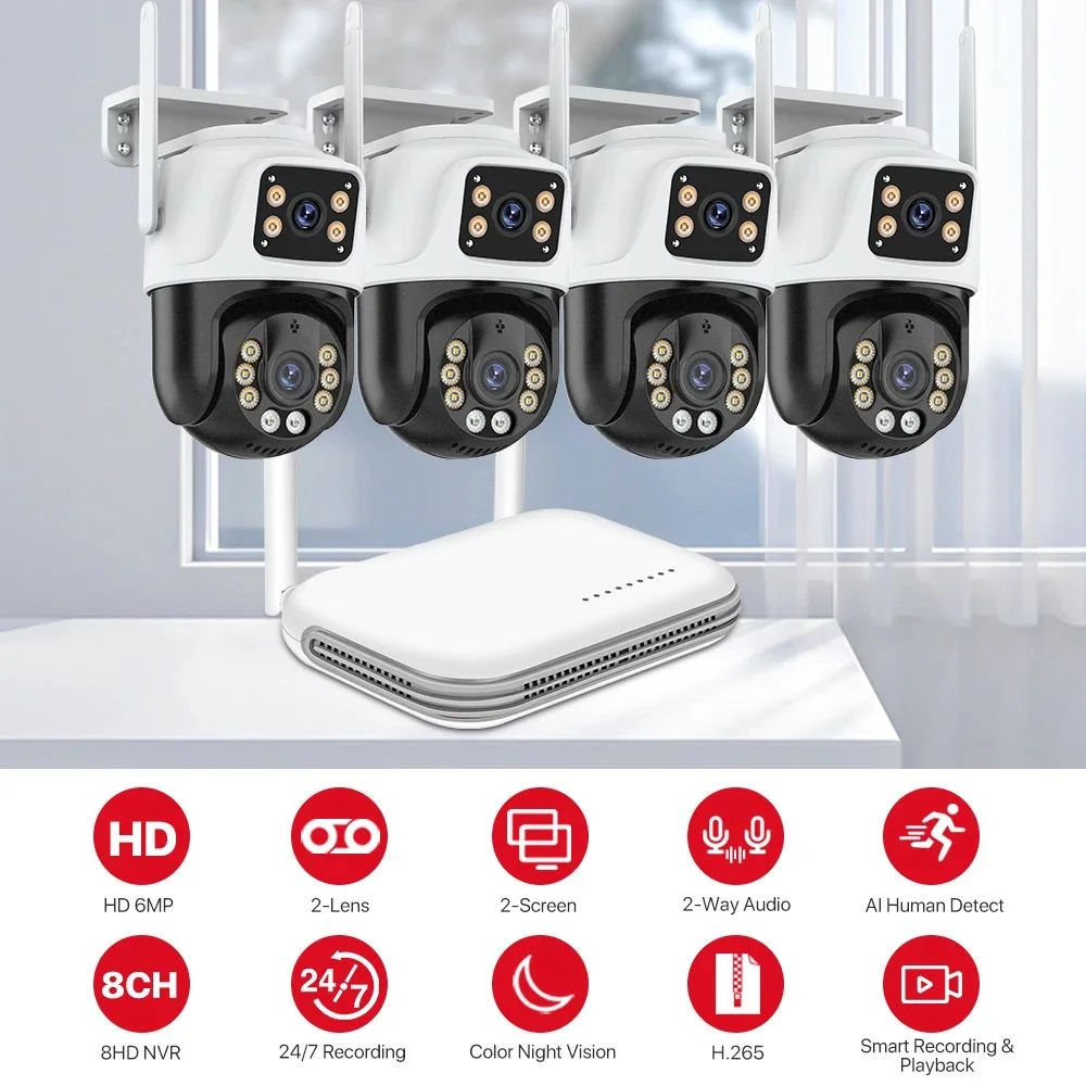 ICsee 8CH 6mp Ip Security Camera System Kit Cctv Outdoor Waterproof Security Wifi Camera Kit Recordable Wireless Camera Nvr Kit