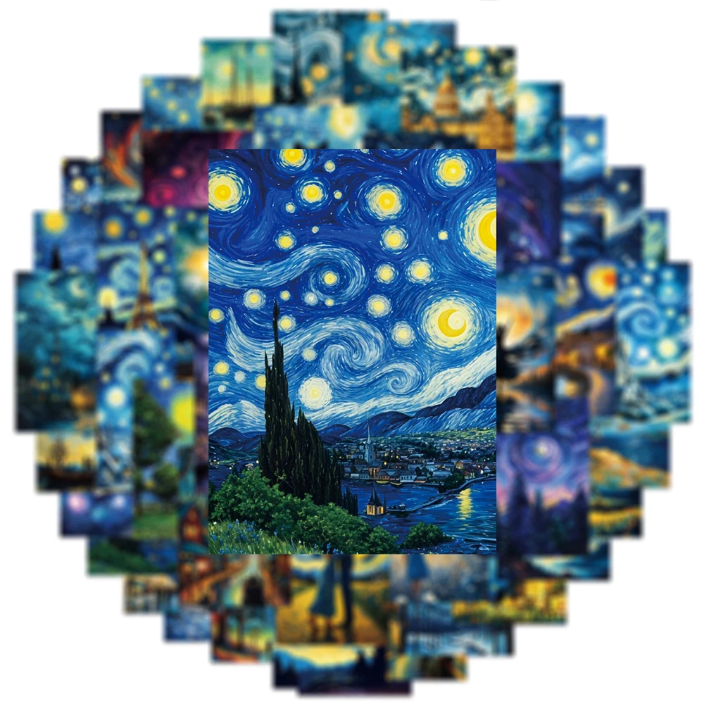 10/30/50pcs Arte Estética Van Gogh Starry Sky Pintura A Óleo Adesivos À Prova D' Água DIY Notebook Garrafa Telefone Decalques Decoração