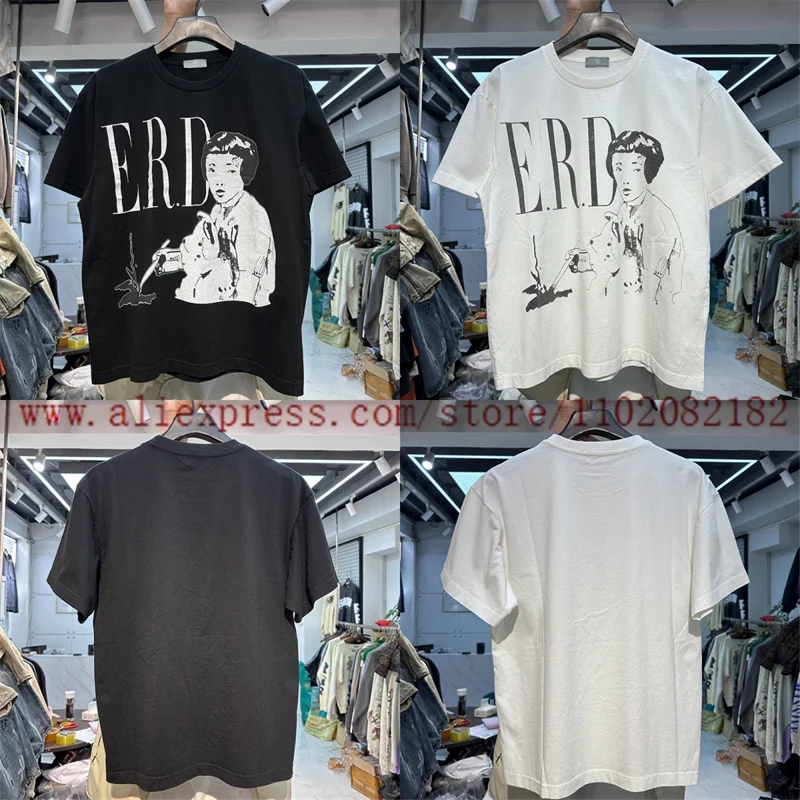 

ERD Punk Rock Vintage Short Sleeve T-shirt Men Women Loose Fitting T Shirt Couple Top Tee