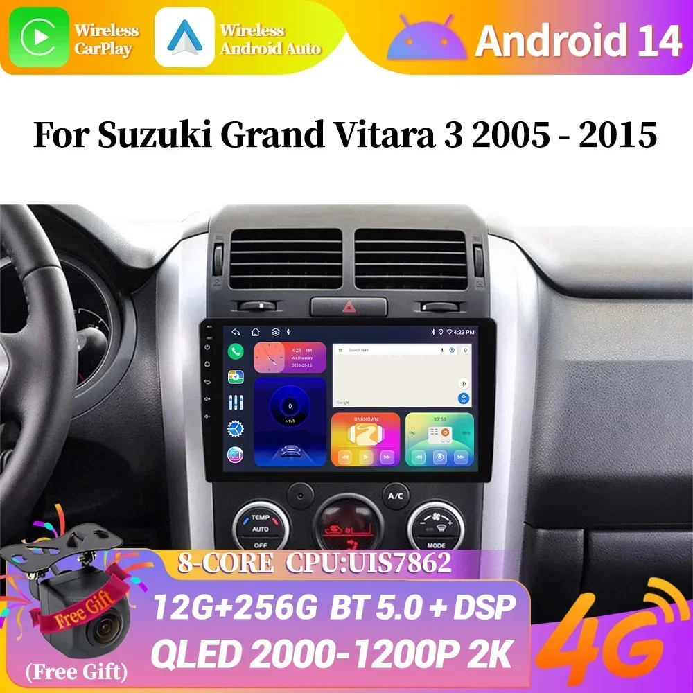 

Android 14 For Suzuki Grand Vitara 3 2005-2015 Wireless Bluetooth Carplay Stereo Screen WIFI Car Radio Multimedia Navigation