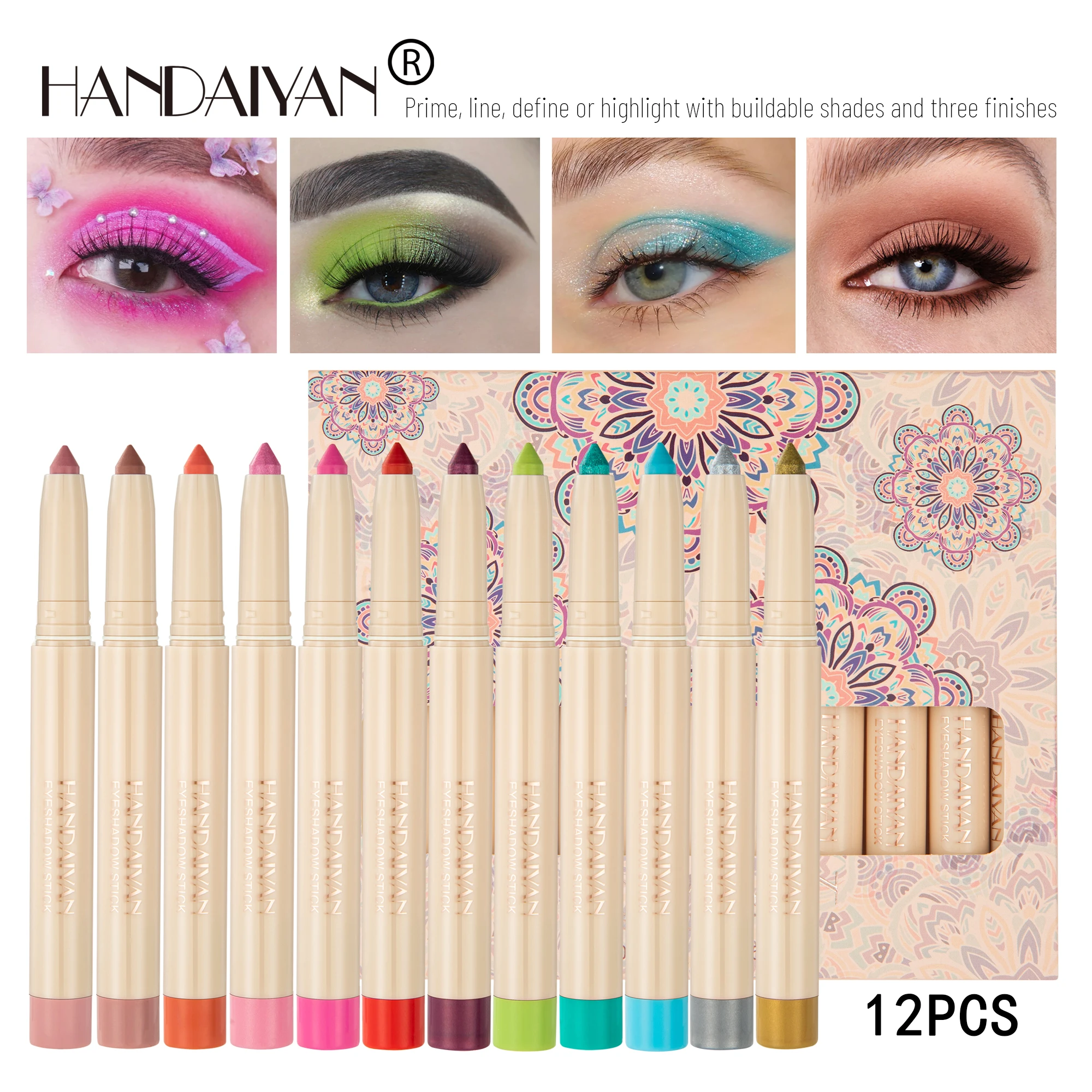 Hot 12Pcs Matte Eyeshadow Stick Set with Sharpener Cap Long Lasting Pearly Sparkle Glitter Eyeshadow Pencil Shimmer Eyeliner