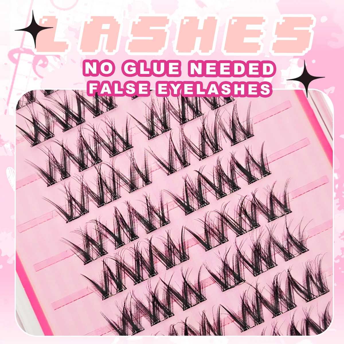 60pcs C Curl Cluster False Eyelashes Self-Adhesive 3-Second Press-On No Glue Needed Natural Look Lightweight Reusable for Daily