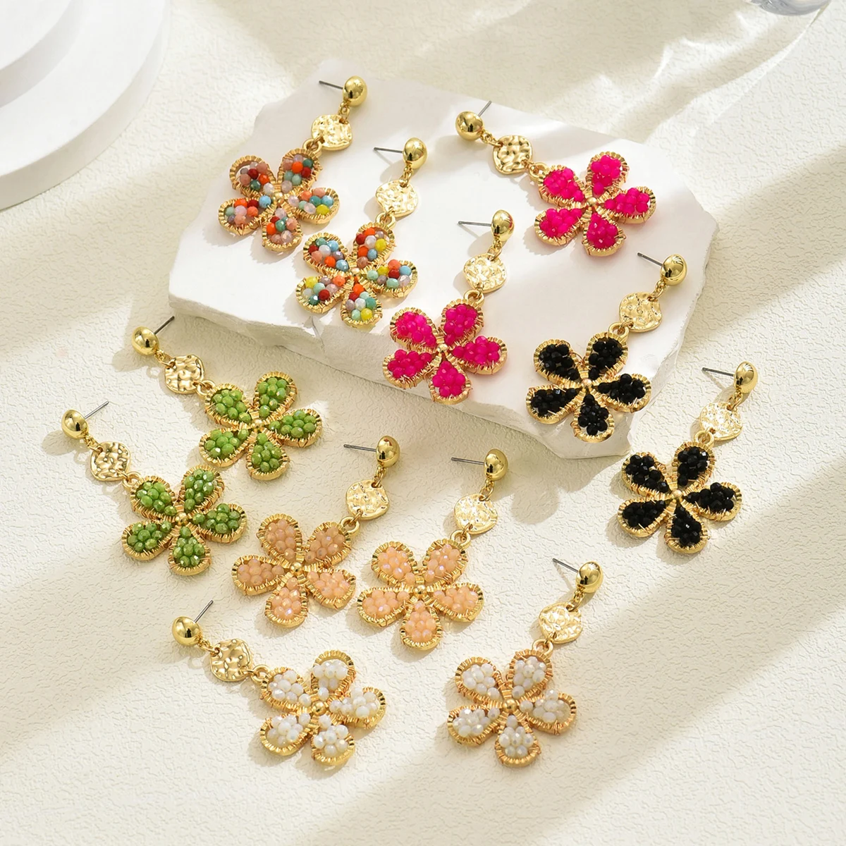 Böhmen Ethnische Handgemachte Blume Perlen Tropfen Ohrringe für Frauen Elegante Trend Kristall Perlen Ohrringe Sommer Party Schmuck Geschenke