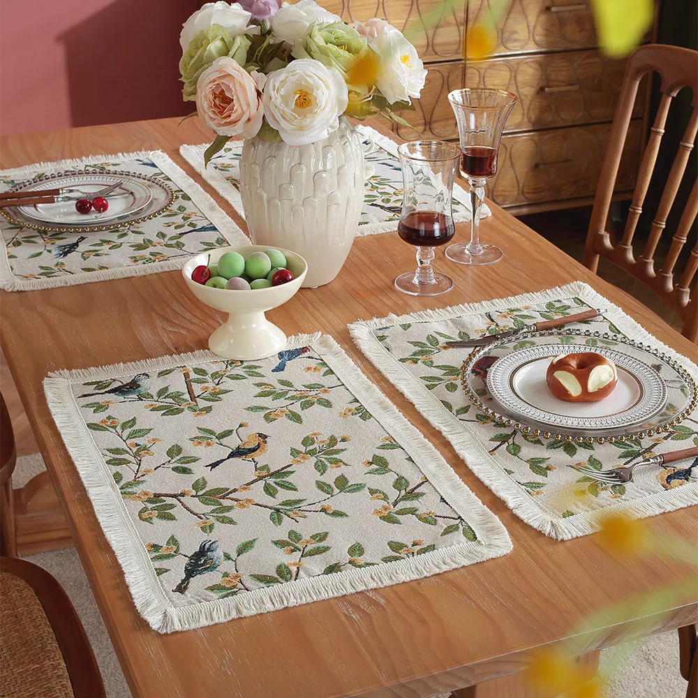 American Retro Table Flag Jacquard Weave Tassel Dining Table Placemats Set Light Luxury Home Hotel Table Mats Decoration