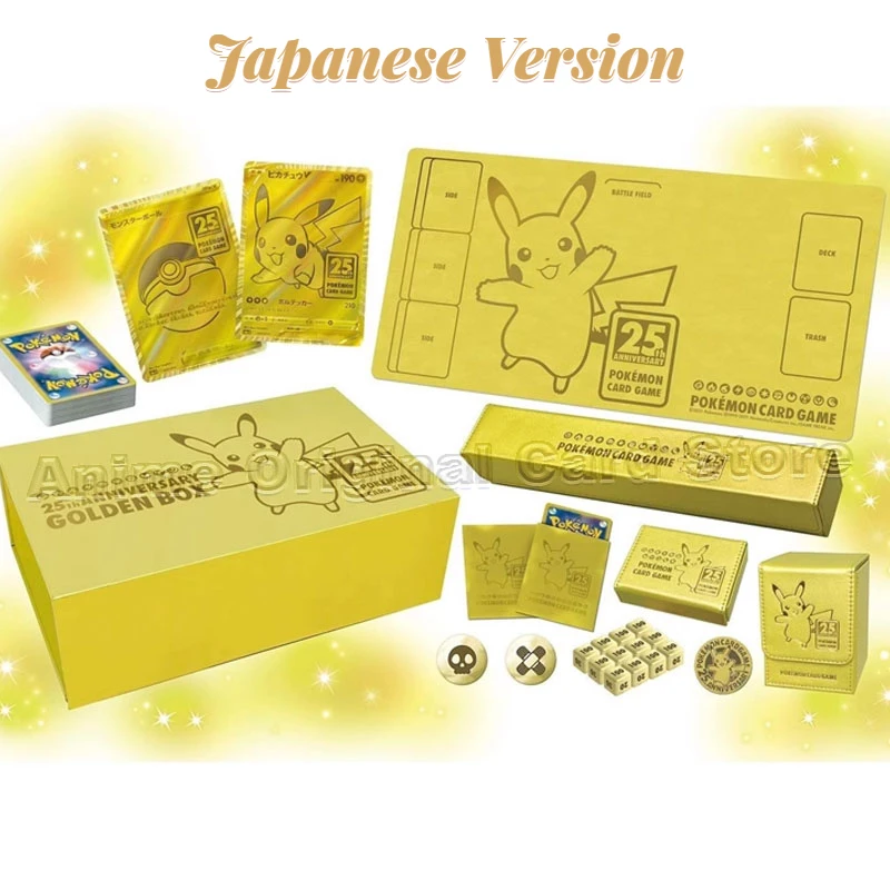 Versione giapponese Scatola originale Pokémon PTCG 25 Anniversario Scatola d'oro Confezione regalo Pikachu Carta da collezione Regalo giocattolo per bambini