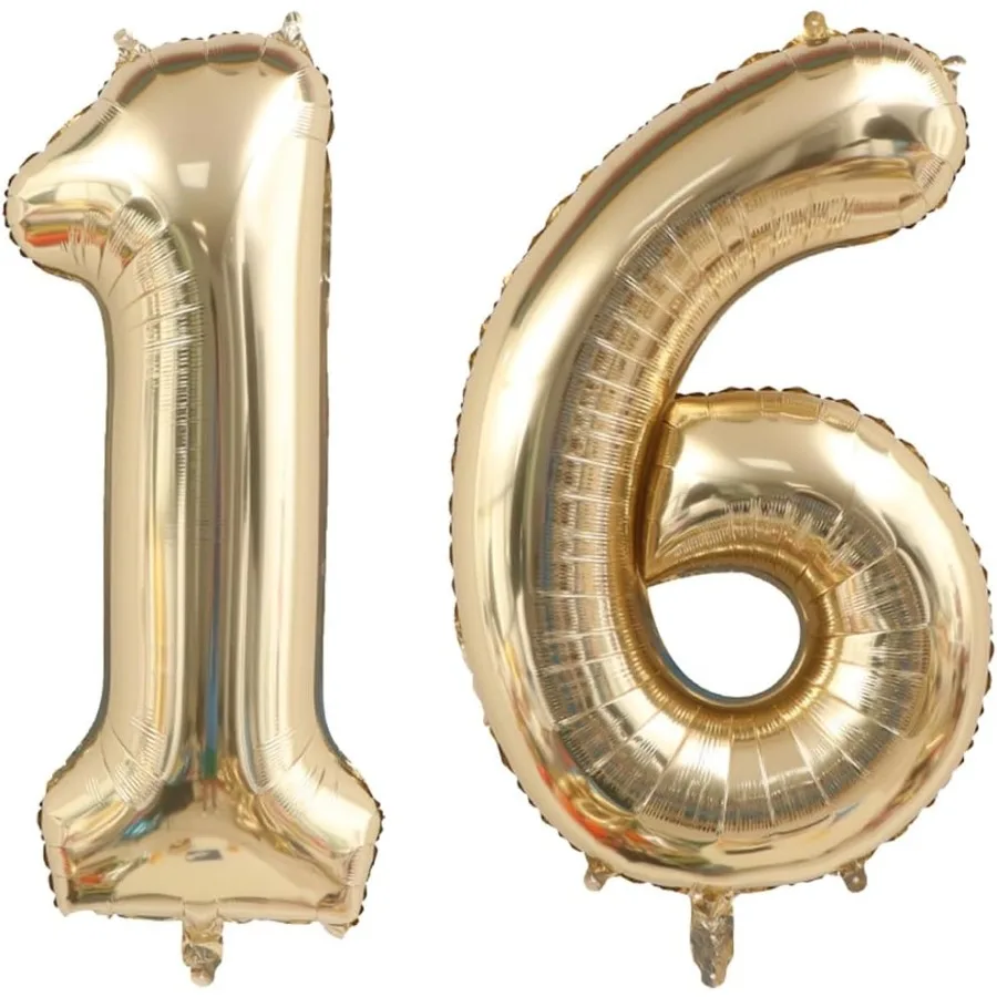 40 Inch Light Gold 16 Number Balloons White Gold Giant 16 Foil Mylar Helium Large Digital Balloon Champagne Gold Birthday Numbe