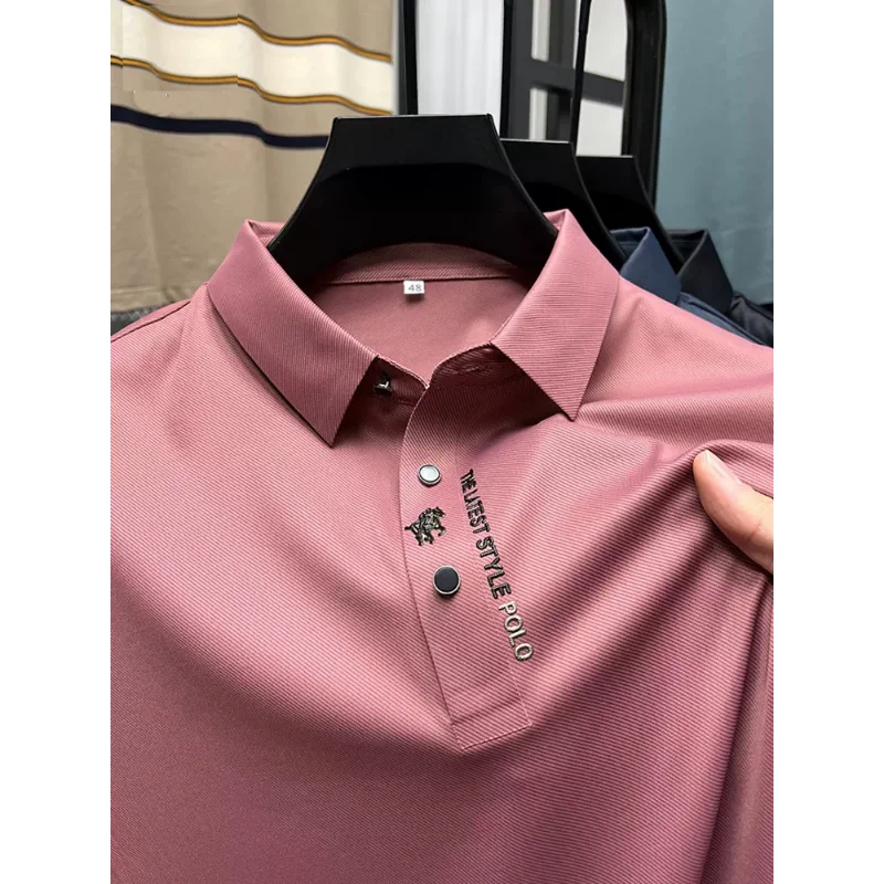 High-End Summer Business Short Sleeve Solid Color High Quality Polo Shirt Lapel Collar New Men Fashion Casual No Trace Printing