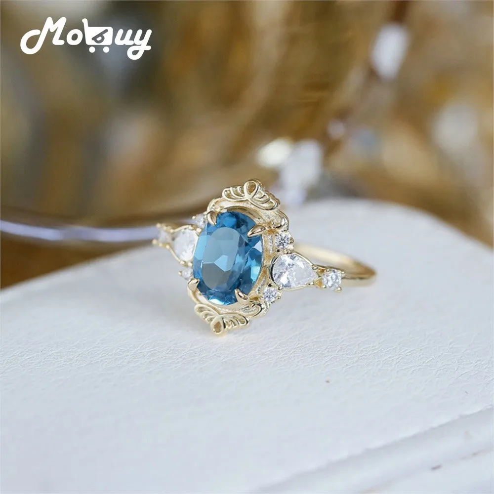 

MOBUY Vintage Luxury Blue Topaz Ring For Women Exqusite Elegant 925 Sterling Silver 14k Gold Vermeil Fine Jewelry Party Gift