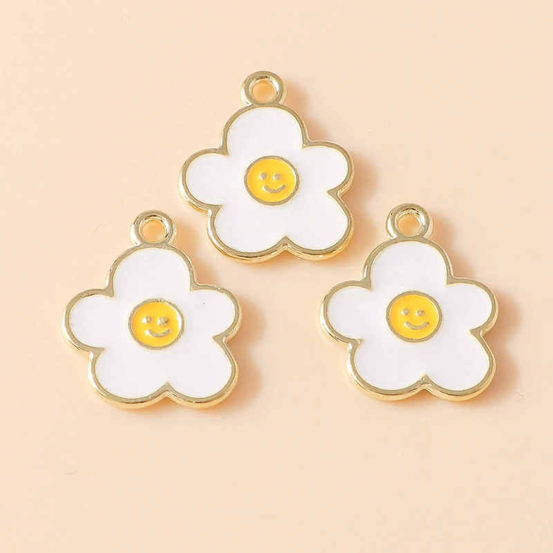 20 Stück gemischte niedliche weiße Emaille-Blumenanhänger für die Schmuckherstellung, DIY-Ohrringe, Halsketten, Armbänder, Zubehör – Detail 12