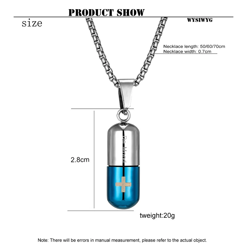 Healing System Can Open Capsule Pill Pendant Necklace Trend Stainless Steel Loved Ones Urn Drift Bottle Pendant Can Hold Lanugo