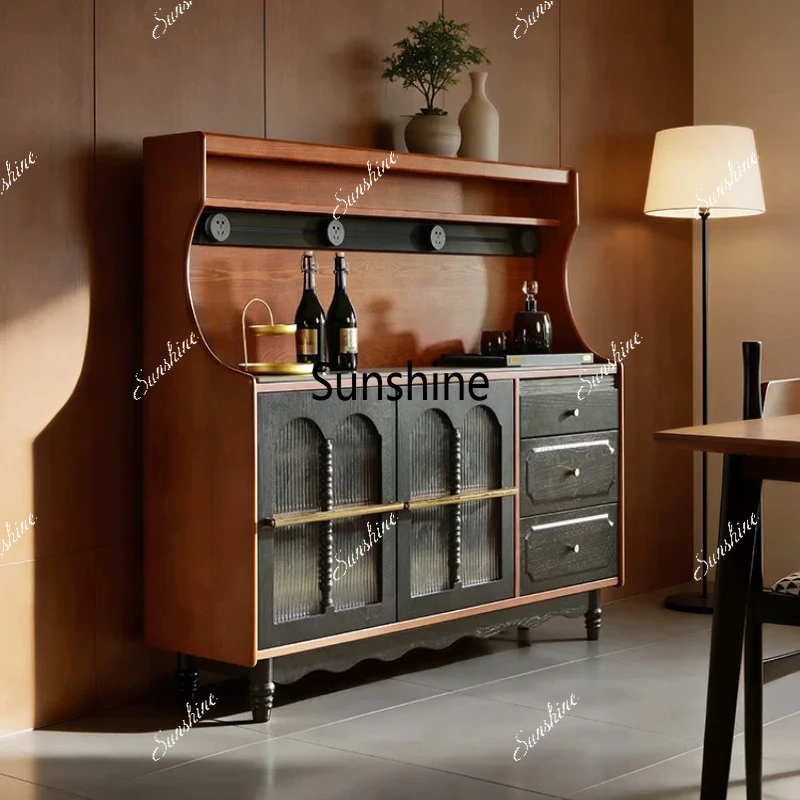 

American vintage solid wood restaurant storage cabinet against the wall, tea cabinet home storage cabinet