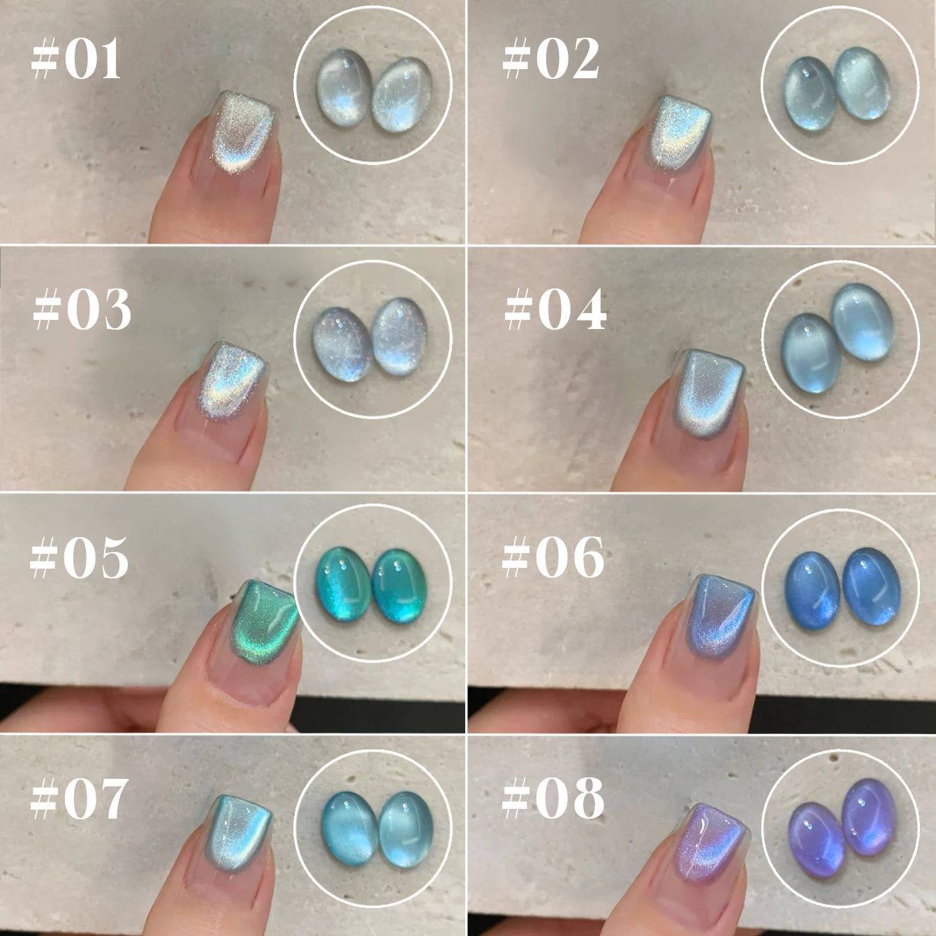 

MIANEL 12 мл Ice Lake Blue Cat Eye Гель-лак для ногтей 8 цветов Водяной свет Стеклянные бусины Лак для ногтей Использование синих ногтей