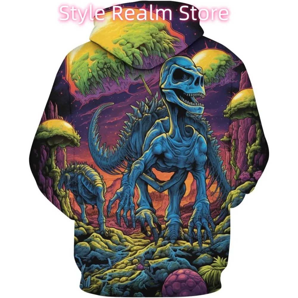 الرجال الجدة ديناصور هوديي 3D الجمجمة نمط تريبي طويلة الأكمام البلوز هوديس