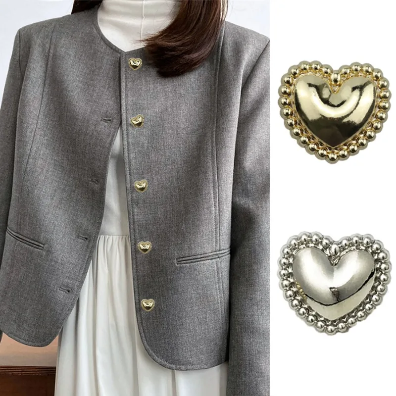 

FCXDG 10pcs Fashion Heart-shaped Metal Buttons Jacket Knitted Jumper Shirt Women's Clothing Simple Versatile Decorative Buttons