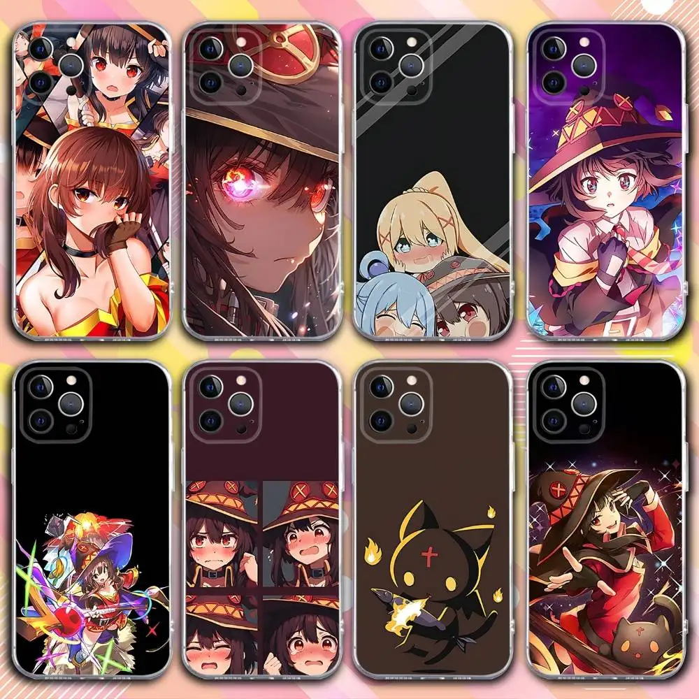 

K-KonoSubaS Anime Megumin Phone Case For iPhone 17,16,15,14,13,12,11 Pro,Max,Plus,X,XS,XR,SE4,E Mini Transparent Soft Cover